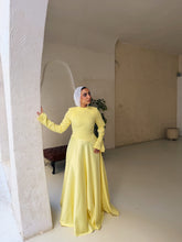 Load image into Gallery viewer, Satin half and half A-line dress in butter yellow