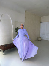 Load image into Gallery viewer, Amwaj gown with shoulder drappes in Lilac with chest cover