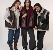 Load image into Gallery viewer, Fur-Lined Leather Vest in brown