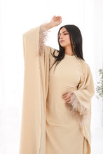 Load image into Gallery viewer, Butterfly feathers sleeves Abaya-Dress in Beige
