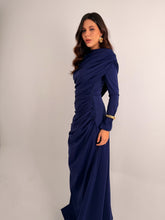 Load image into Gallery viewer, One-Side Draped Maxi Dress with Chest Cover in Navy