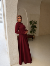 Load image into Gallery viewer, Satin half and half A-line dress in burgundy