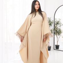 Load image into Gallery viewer, Butterfly feathers sleeves Abaya-Dress in Beige