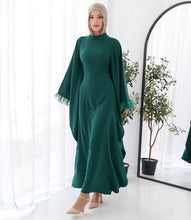 Load image into Gallery viewer, Butterfly feathers sleeves Abaya-Dress in Green