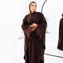 Load image into Gallery viewer, Butterfly feathers sleeves Abaya-Dress in Brown