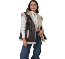 Load image into Gallery viewer, Fur-Lined Leather Vest in brown
