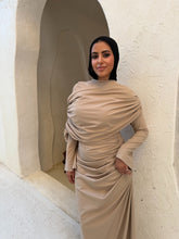 Load image into Gallery viewer, One-Side Draped Maxi Dress with Chest Cover in Beige