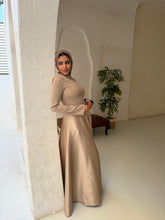Load image into Gallery viewer, Satin half and half A-line dress in champagne