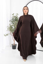 Load image into Gallery viewer, Butterfly feathers sleeves Abaya-Dress in Brown