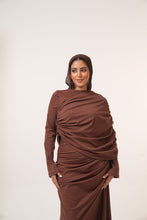 Load image into Gallery viewer, One-Side Draped Maxi Dress with Chest Cover in Brown