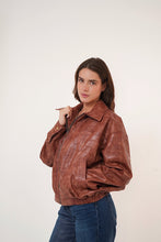 Load image into Gallery viewer, Vintage Croc-Texture Faux Leather Bomber Jacket
