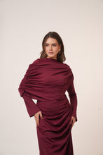 Load image into Gallery viewer, One-Side Draped Maxi Dress with Chest Cover in Burgundy