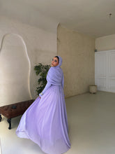 Load image into Gallery viewer, Amwaj gown with shoulder drappes in Lilac with chest cover