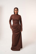 Load image into Gallery viewer, One-Side Draped Maxi Dress with Chest Cover in Brown