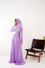 Load image into Gallery viewer, Amwaj gown with shoulder drappes in Lilac with cover chest
