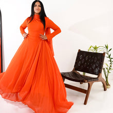 Load image into Gallery viewer, Amwaj gown with shoulder drappes in Orange with cover chest