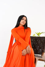 Load image into Gallery viewer, Amwaj gown with shoulder drappes in Orange with cover chest