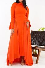 Load image into Gallery viewer, Amwaj gown with shoulder drappes in Orange with cover chest