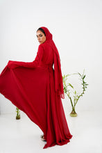 Load image into Gallery viewer, Amwaj gown with shoulder drappes in Dark red with cover chest