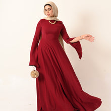 Load image into Gallery viewer, long sleeves A-line dress in dark red