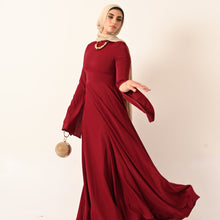 Load image into Gallery viewer, long sleeves A-line dress in dark red