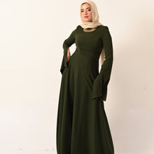 Load image into Gallery viewer, Long Sleeves A- Line dress in olive