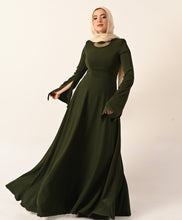 Load image into Gallery viewer, Long Sleeves A- Line dress in olive