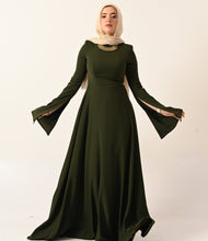 Load image into Gallery viewer, Long Sleeves A- Line dress in olive