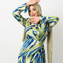 Load image into Gallery viewer, wrapped colorful satin dress