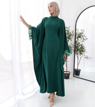 Load image into Gallery viewer, Butterfly feathers sleeves Abaya-Dress in Green