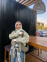 Load image into Gallery viewer, Vintage Croc-Texture Faux Leather Bomber Jacket in Beige