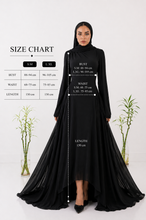 Load image into Gallery viewer, Amwaj gown with shoulder drapes in Black with chest cover