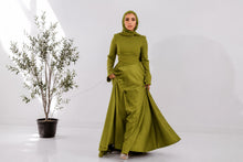 Load image into Gallery viewer, Satin half and half A-line dress in lime green