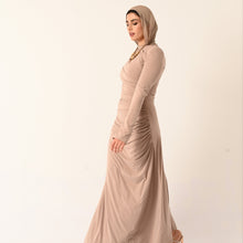 Load image into Gallery viewer, Rouched Side Long Sleeve Dress in Beige