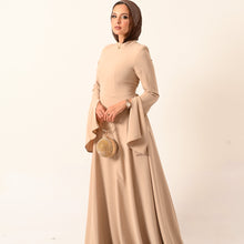 Load image into Gallery viewer, Long sleeves A- Line dress in Beige