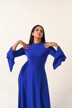 Load image into Gallery viewer, Long Sleeves A- Line dress in blue