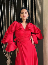 Load image into Gallery viewer, Ruffles wrapped dress in Red