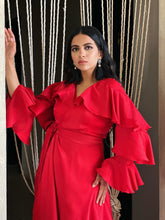 Load image into Gallery viewer, Ruffles wrapped dress in Red