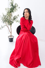 Load image into Gallery viewer, Satin half and half A-Line Dress in Red