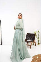 Load image into Gallery viewer, Amwaj gown with shoulder drappes in Mint with cover chest