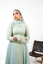 Load image into Gallery viewer, Amwaj gown with shoulder drappes in Mint with cover chest