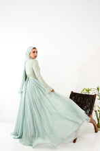 Load image into Gallery viewer, Amwaj gown with shoulder drappes in Mint with cover chest