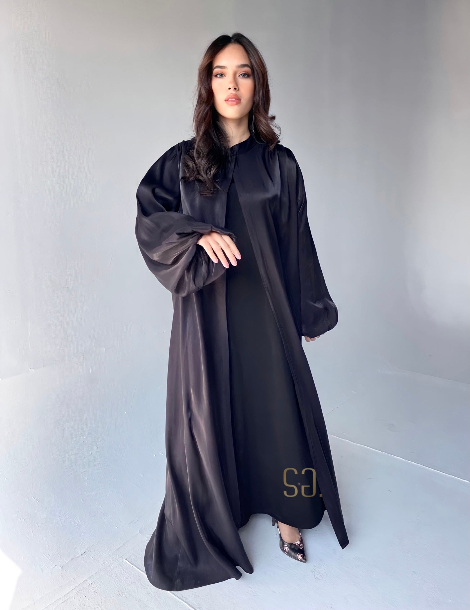 Islamic balloon sleeve bohemian Abaya Grey