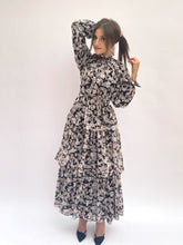 Load image into Gallery viewer, Floral black Chiffion ruffles dress