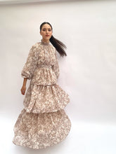 Load image into Gallery viewer, Floral beige ruffles dress