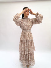 Load image into Gallery viewer, Floral beige ruffles dress