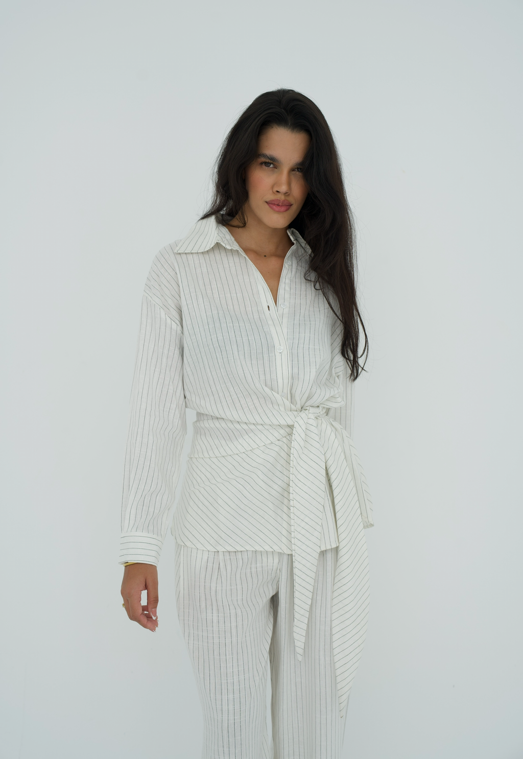 Pinstripe linen wrap Set