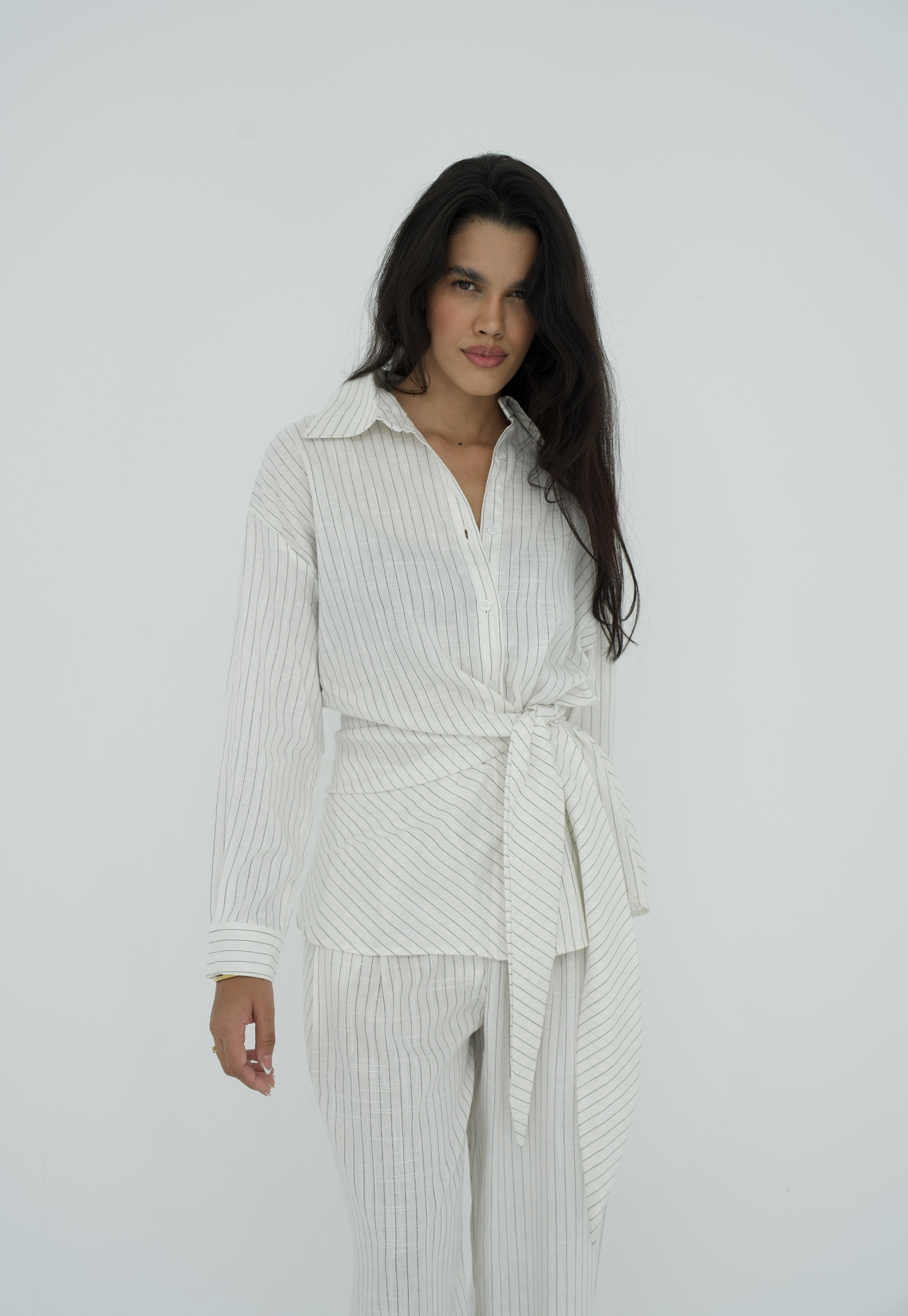 Pinstripe linen wrap Set