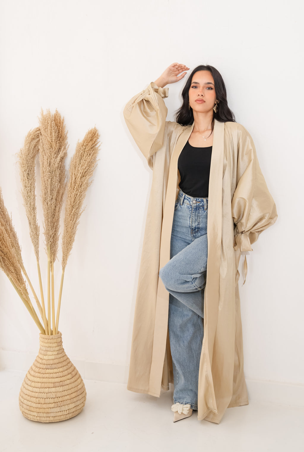 Puffed sleeves kaftan in beige