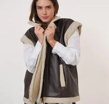 Load image into Gallery viewer, Fur-Lined Leather Vest in brown
